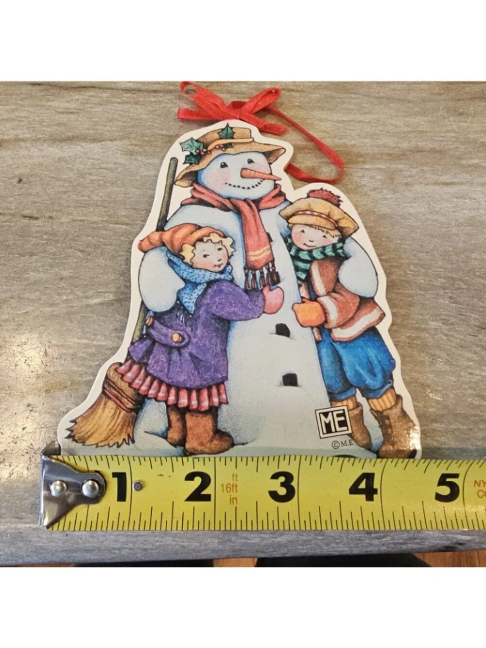 VTG Mary Engelbreit Snowman Christmas Ornament Hugging Boy Girl 5.5